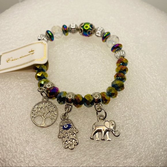 Bracelet Elephant Tree of Life Hamsa with iridescent Glass beads! Very B… - Picture 4 of 6